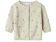 Name It knitted cardigan peyote melange with heart embroidery